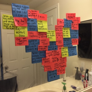 Pinterest-inspired love notes on his mirror. 